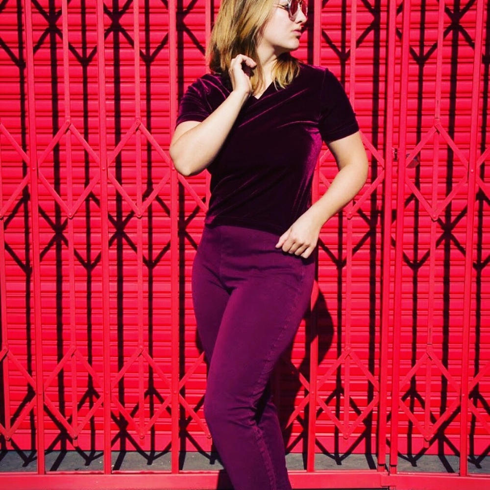 Dark Purple Velvet V-Neck